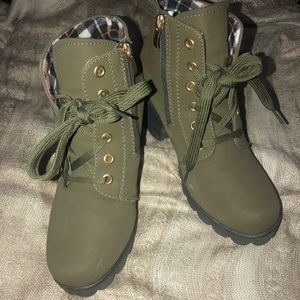 Army green ankle booties